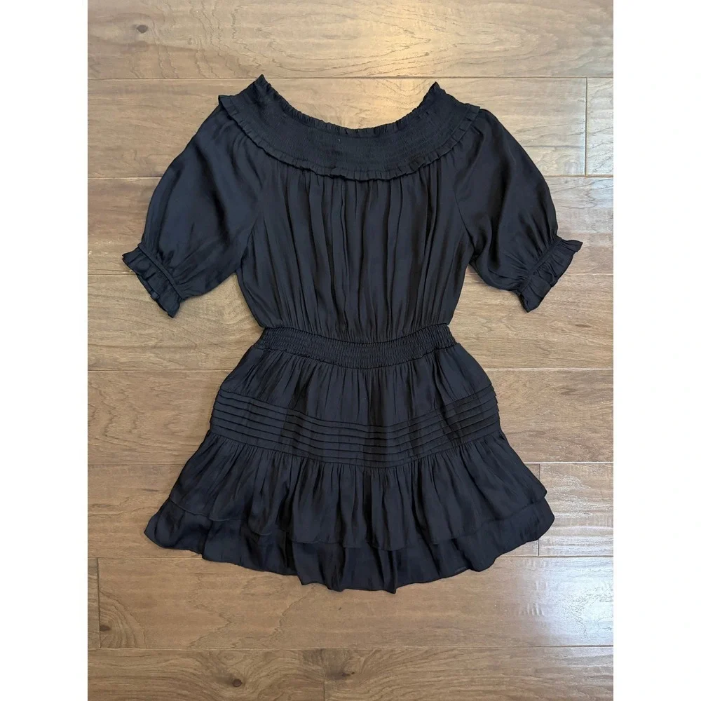 DO+BE Black Smocked Off the Shoulder‎ Tiered Ruffle Mini Dress Y18551 Medium